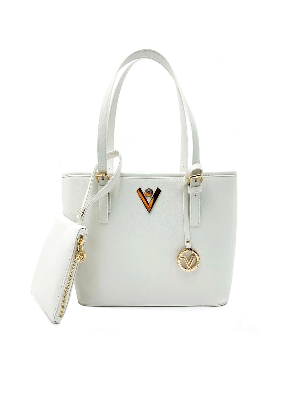 NWT Valentino Orlandi White Tote with Gold Hardware with Detachable Wristlet